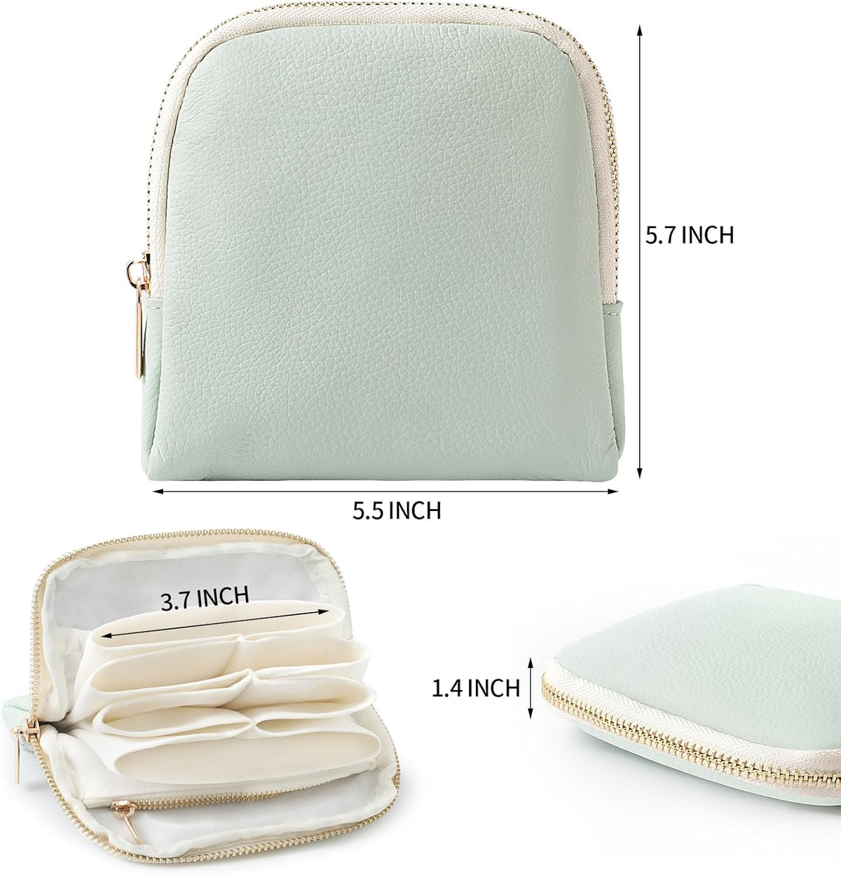 Genuine Leather Travel Jewelry Organizer Case Pouch Bags with Zipper, Small Mini Portable Jewelry Storage Bag for Ring Earrings Necklace Bracelet Travel Essentials Gift for Women（Cyan）