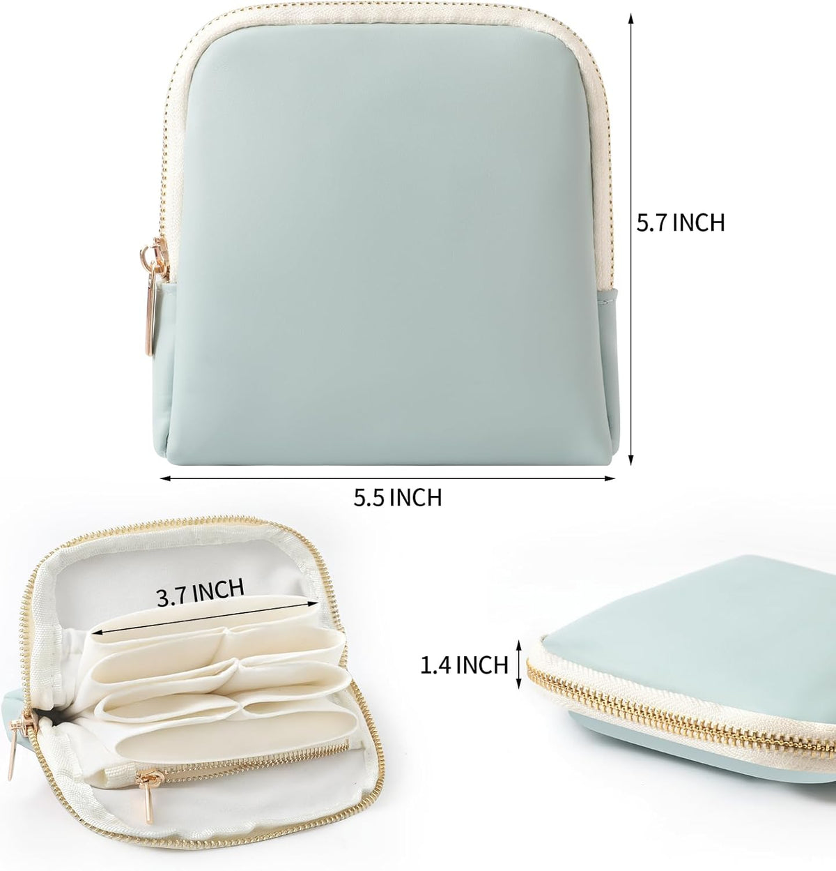 Genuine Leather Travel Jewelry Organizer Case Pouch Bags with Zipper, Small Mini Portable Jewelry Storage Bag for Ring Earrings Necklace Bracelet Travel Essentials Gift for Women（Cyan）