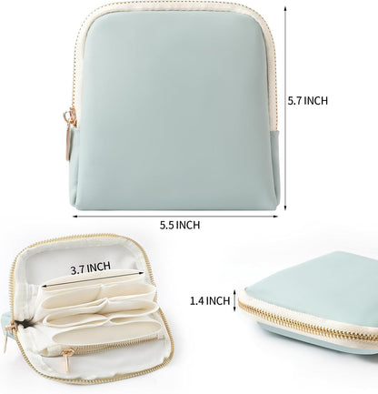 Genuine Leather Travel Jewelry Organizer Case Pouch Bags with Zipper, Small Mini Portable Jewelry Storage Bag for Ring Earrings Necklace Bracelet Travel Essentials Gift for Women（Cyan）