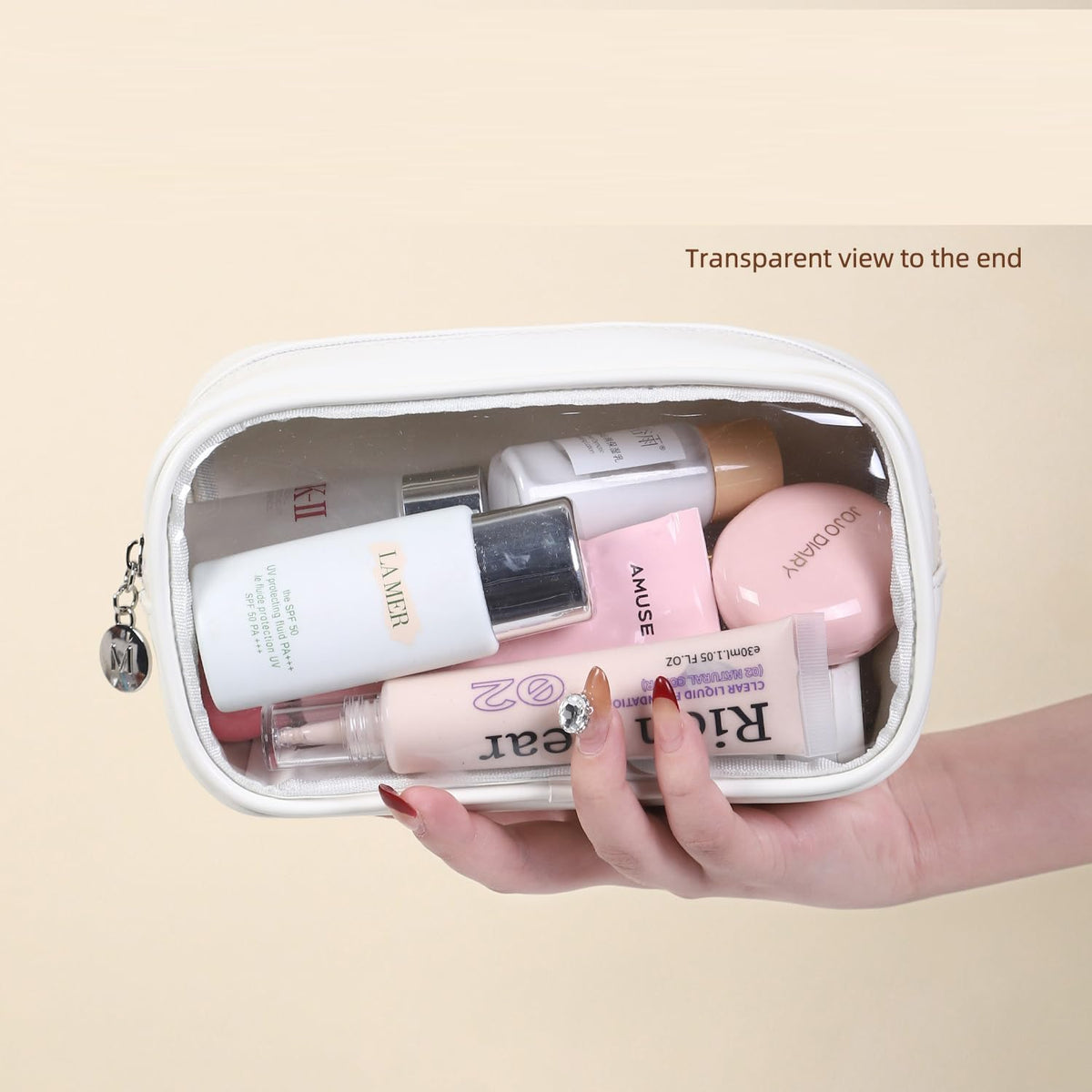 TSA Approved Toiletry Bag, 2 Pack Clear Makeup Bags with Handles, PVC Cosmetic Bags for Women and Men, Carry on Airport Airline Compliant Bag，3 Mini Accessories Organizer brown