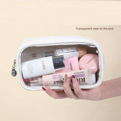 TSA Approved Toiletry Bag, 2 Pack Clear Makeup Bags with Handles, PVC Cosmetic Bags for Women and Men, Carry on Airport Airline Compliant Bag，3 Mini Accessories Organizer brown