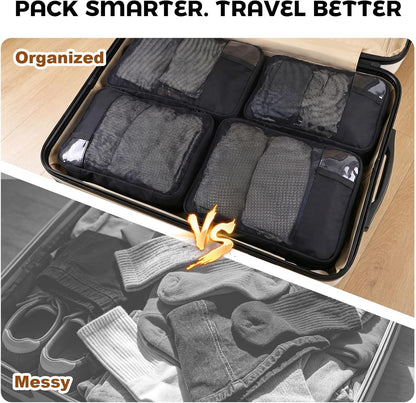 6-Piece Compression Packing Cubes for Travel, Oxford Luggage Organizers for Suitcases, Expandable Space Saving Travel Essentials with Double-Layer Shoe Bag, Pink