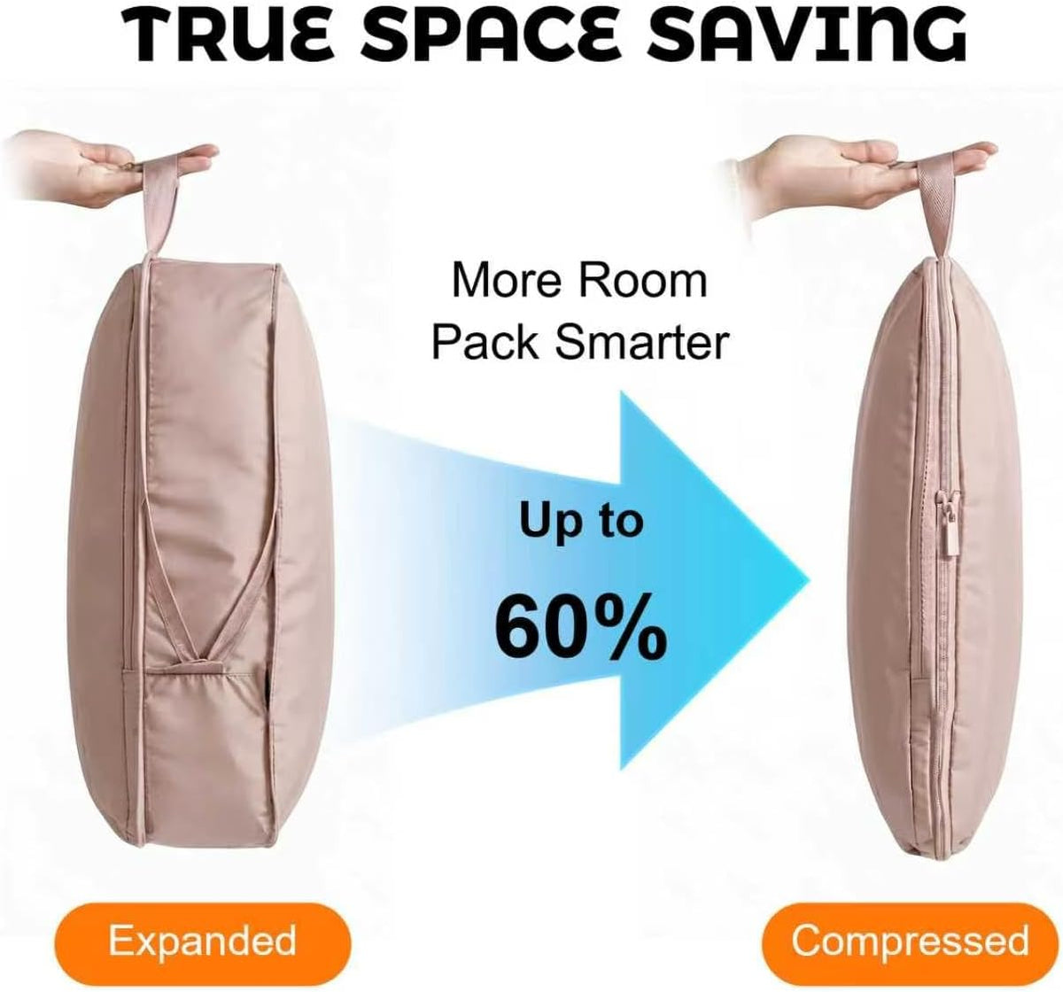 6-Piece Compression Packing Cubes for Travel, Oxford Luggage Organizers for Suitcases, Expandable Space Saving Travel Essentials with Double-Layer Shoe Bag, Pink