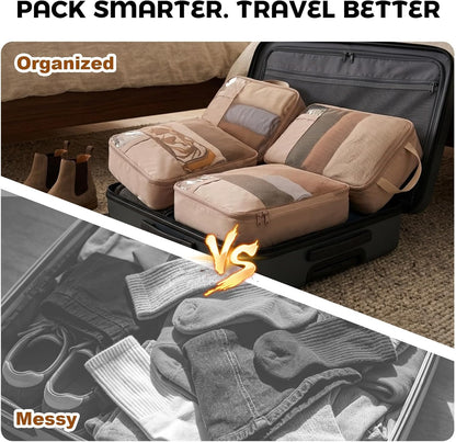 6-Piece Compression Packing Cubes for Travel, Oxford Luggage Organizers for Suitcases, Expandable Space Saving Travel Essentials with Double-Layer Shoe Bag, Pink