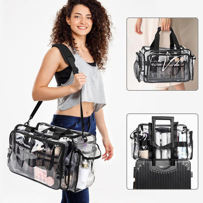 Large Clear Makeup Bag，Extra Large Clear Tote Bag，Professional Makeup Artist Case, Waterproof Clear Bag for Stadium Events, Travel, Cosmetology, Hairstylist Tools