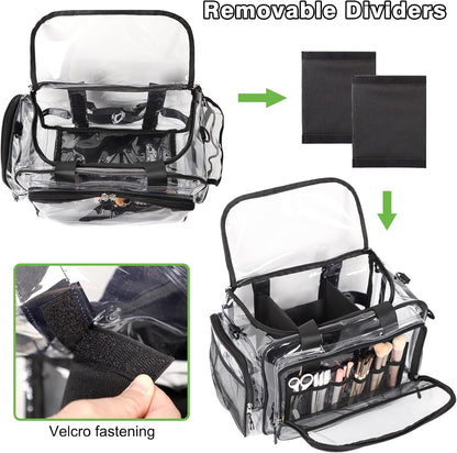 Large Clear Makeup Bag，Extra Large Clear Tote Bag，Professional Makeup Artist Case, Waterproof Clear Bag for Stadium Events, Travel, Cosmetology, Hairstylist Tools