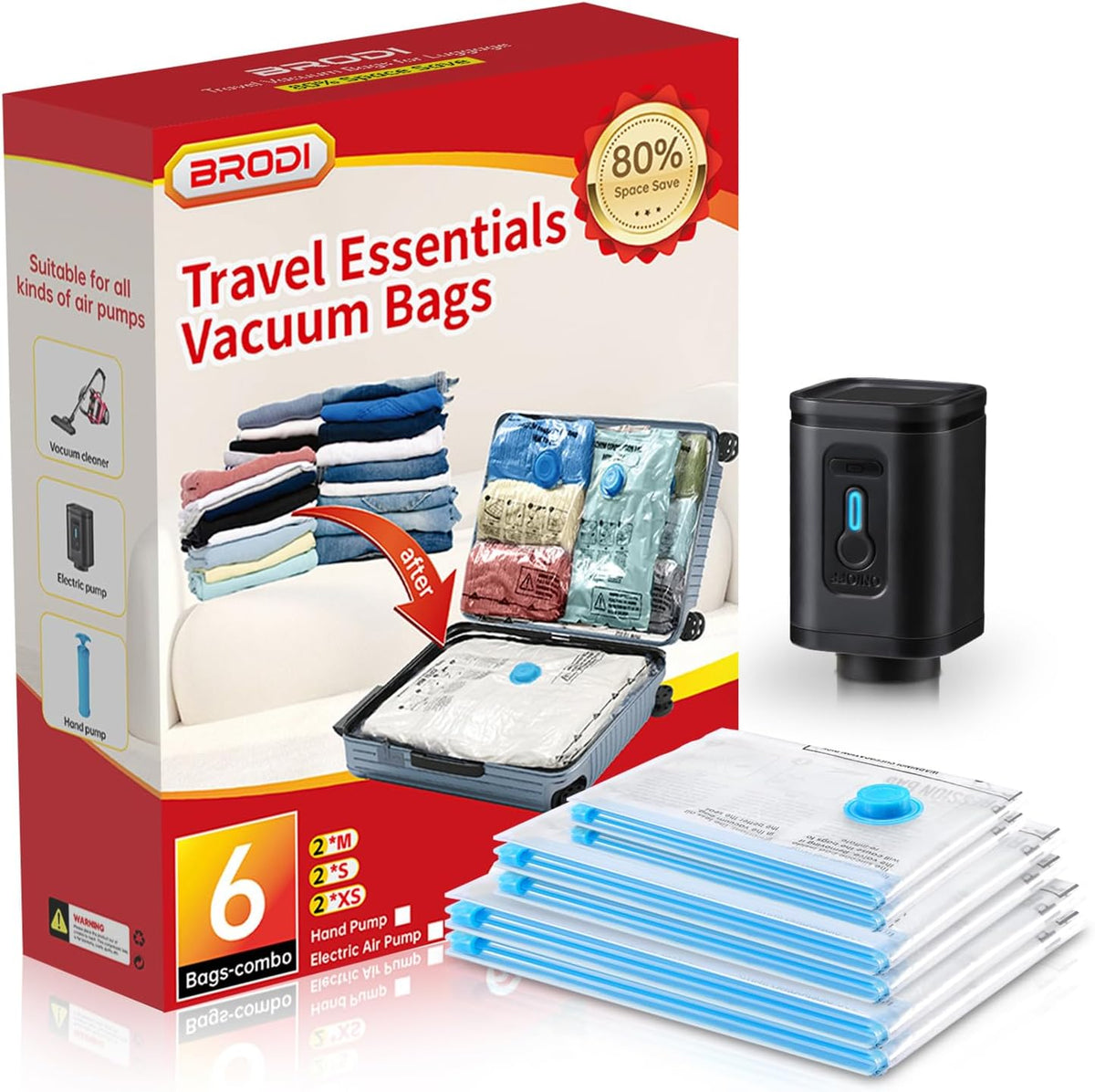 14 Combo Pack Travel Vacuum Bags with Pump - Space Saver & Travel Essentials, Vacuum Seal Bags for Clothing and Luggage