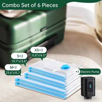 14 Combo Pack Travel Vacuum Bags with Pump - Space Saver & Travel Essentials, Vacuum Seal Bags for Clothing and Luggage