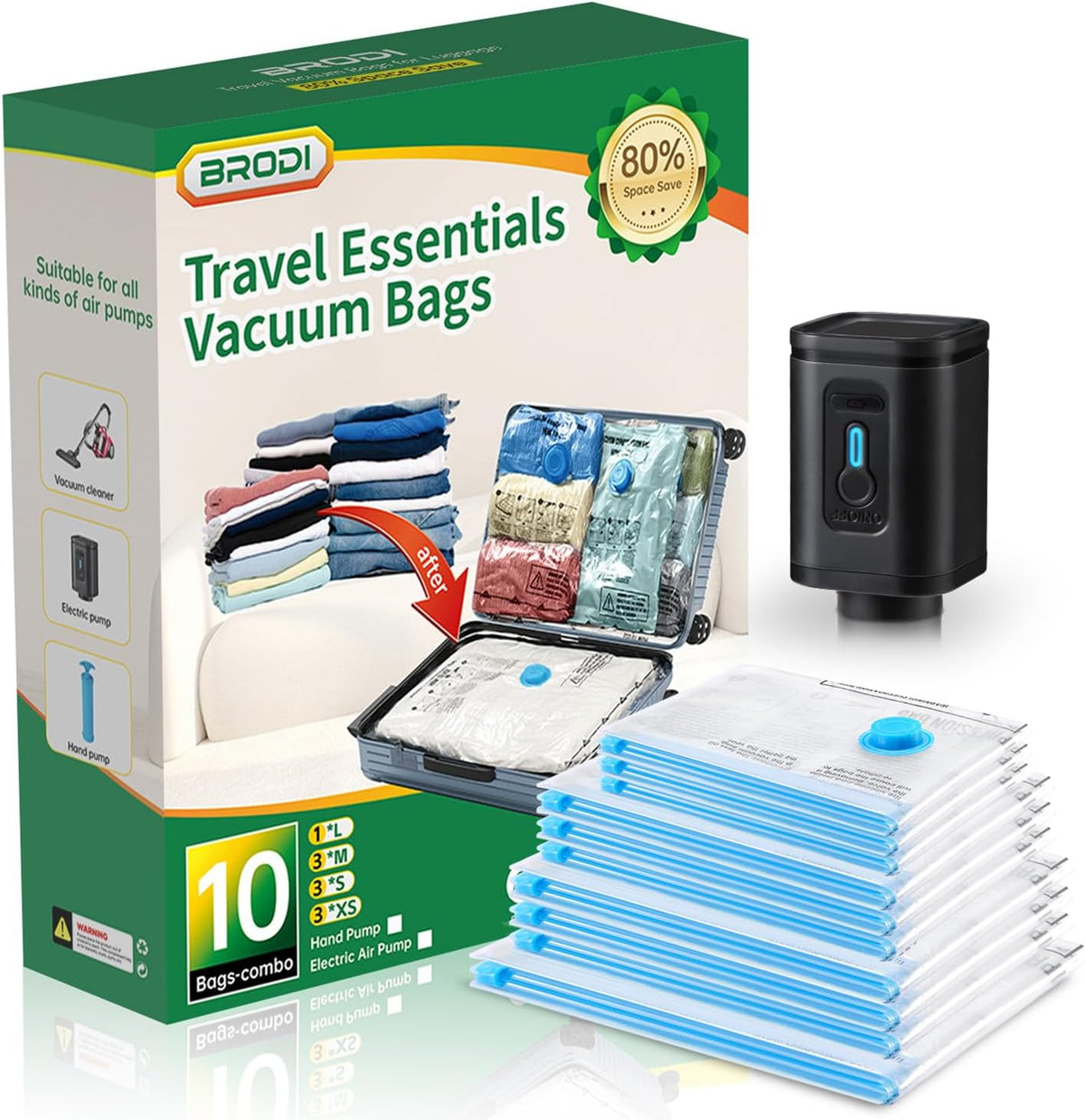 14 Combo Pack Travel Vacuum Bags with Pump - Space Saver & Travel Essentials, Vacuum Seal Bags for Clothing and Luggage