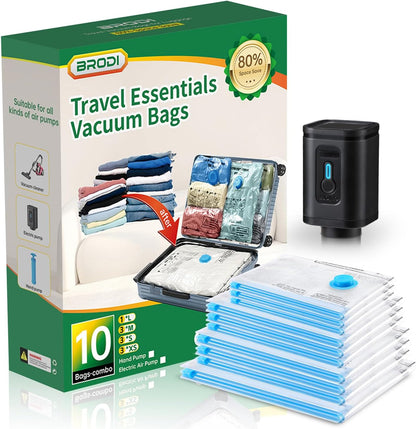 14 Combo Pack Travel Vacuum Bags with Pump - Space Saver & Travel Essentials, Vacuum Seal Bags for Clothing and Luggage