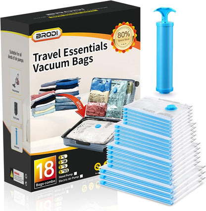 14 Combo Pack Travel Vacuum Bags with Pump - Space Saver & Travel Essentials, Vacuum Seal Bags for Clothing and Luggage