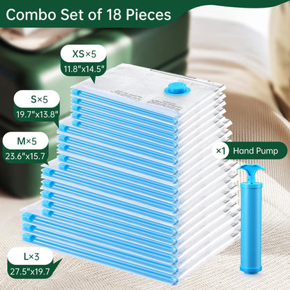 14 Combo Pack Travel Vacuum Bags with Pump - Space Saver & Travel Essentials, Vacuum Seal Bags for Clothing and Luggage