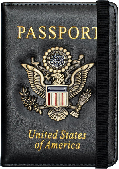 Passport Holder and Card Slot Combo RFID Blocking Leather Travel Passport Wallet for Men and Women US Passport Cover, Blue