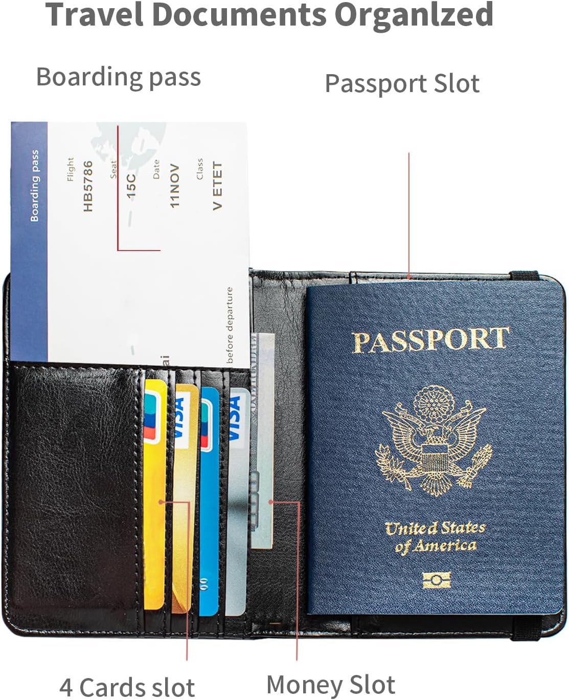 Passport Holder and Card Slot Combo RFID Blocking Leather Travel Passport Wallet for Men and Women US Passport Cover, Blue