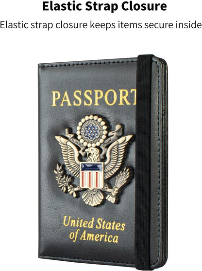 Passport Holder and Card Slot Combo RFID Blocking Leather Travel Passport Wallet for Men and Women US Passport Cover, Blue