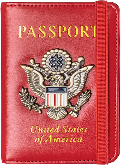 Passport Holder and Card Slot Combo RFID Blocking Leather Travel Passport Wallet for Men and Women US Passport Cover, Blue