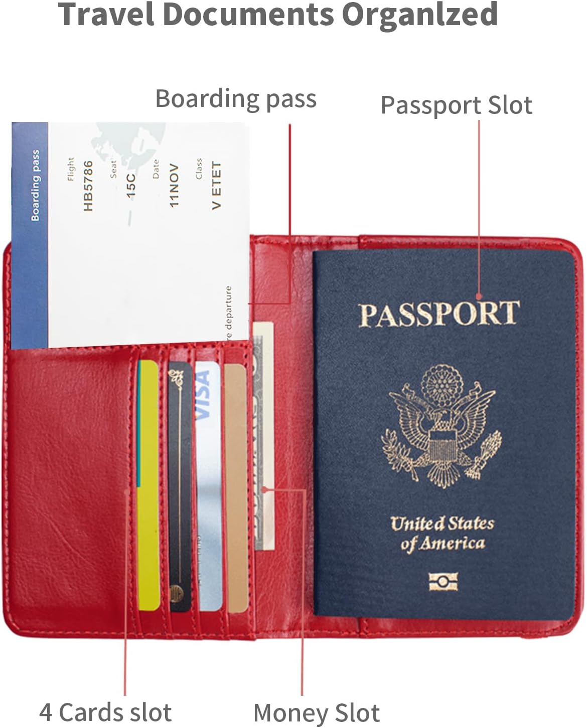 Passport Holder and Card Slot Combo RFID Blocking Leather Travel Passport Wallet for Men and Women US Passport Cover, Blue