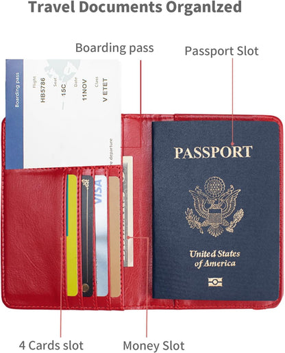 Passport Holder and Card Slot Combo RFID Blocking Leather Travel Passport Wallet for Men and Women US Passport Cover, Blue