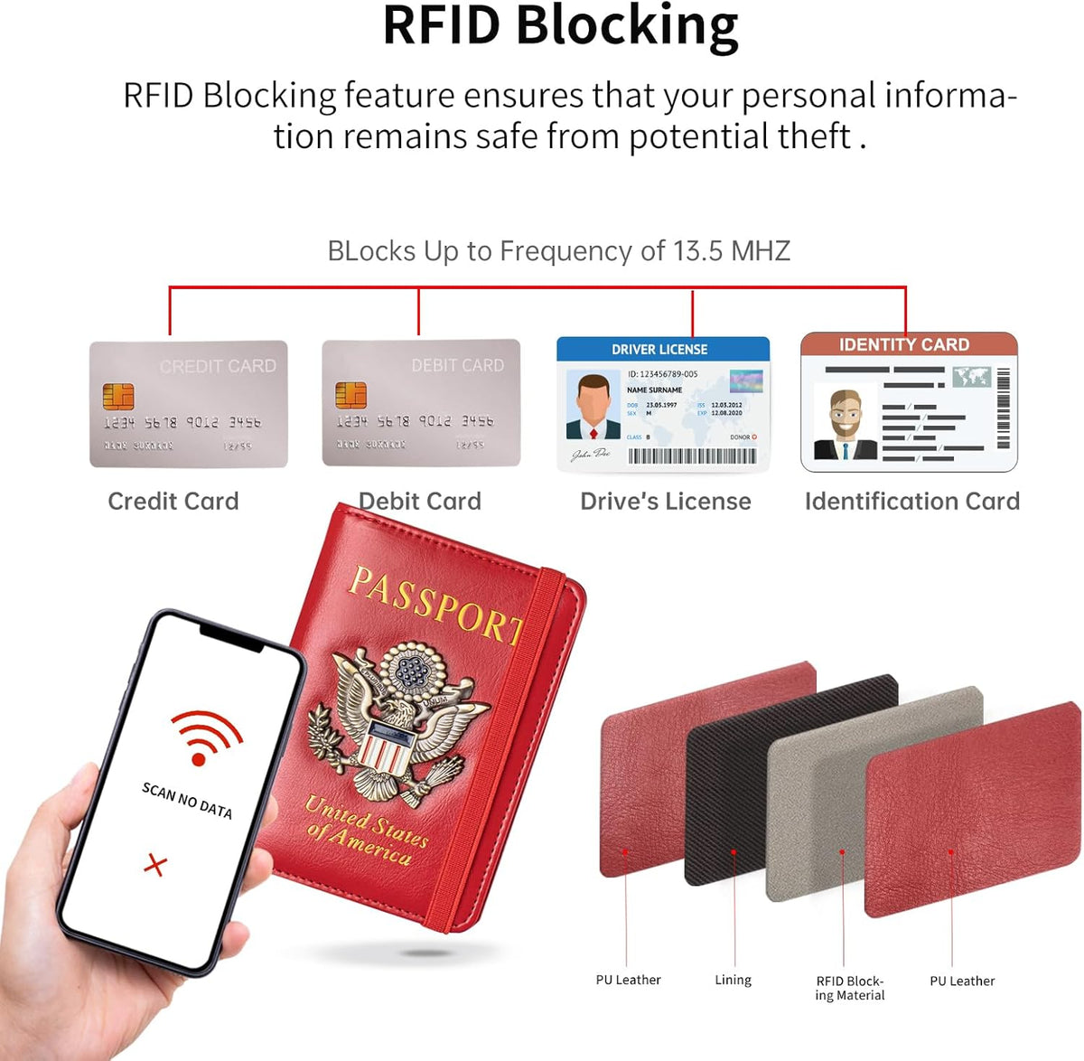 Passport Holder and Card Slot Combo RFID Blocking Leather Travel Passport Wallet for Men and Women US Passport Cover, Blue