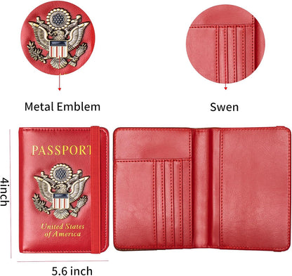 Passport Holder and Card Slot Combo RFID Blocking Leather Travel Passport Wallet for Men and Women US Passport Cover, Blue