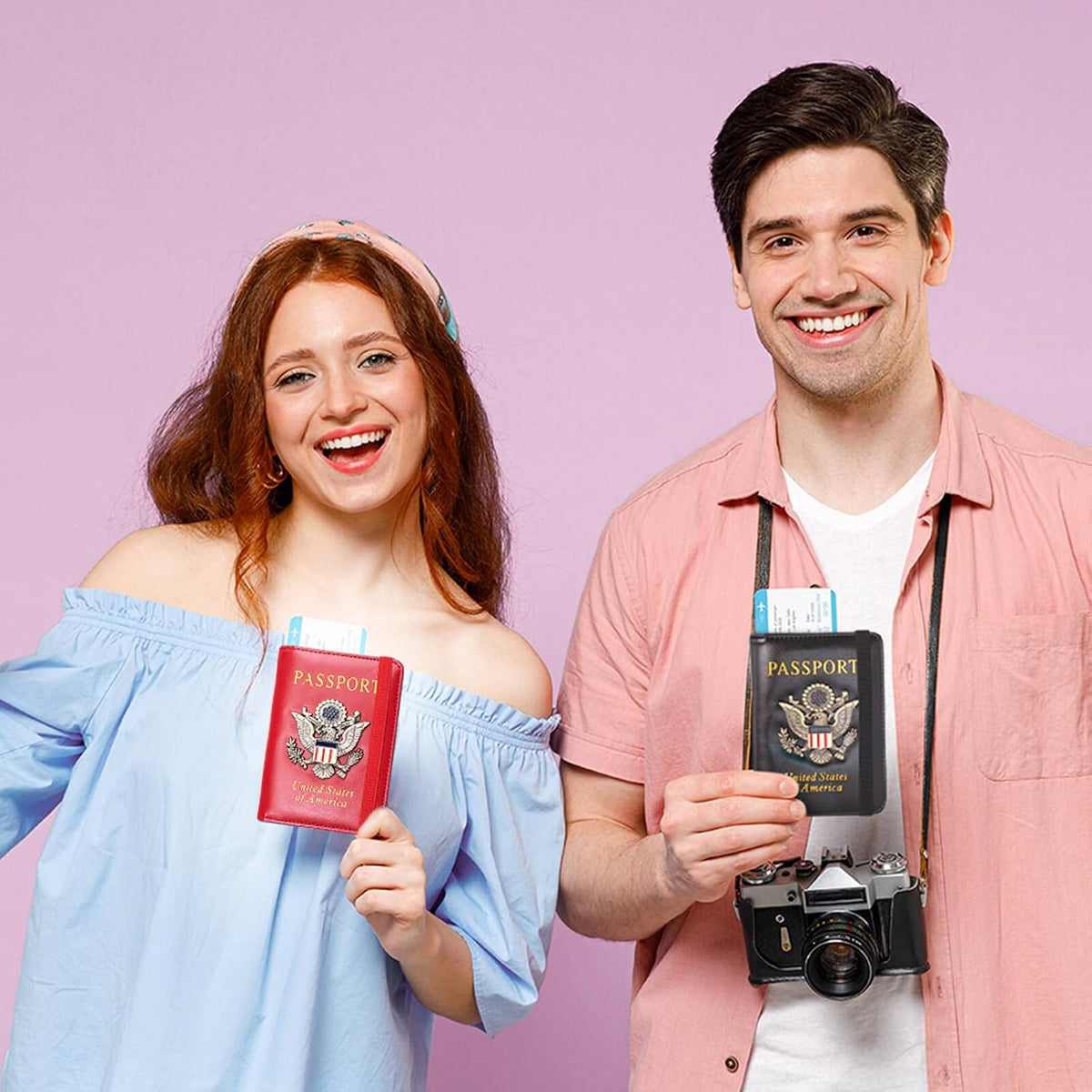 Passport Holder and Card Slot Combo RFID Blocking Leather Travel Passport Wallet for Men and Women US Passport Cover, Blue