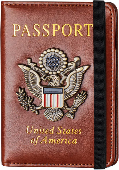 Passport Holder and Card Slot Combo RFID Blocking Leather Travel Passport Wallet for Men and Women US Passport Cover, Blue