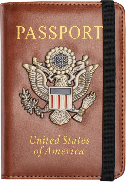 Passport Holder and Card Slot Combo RFID Blocking Leather Travel Passport Wallet for Men and Women US Passport Cover, Blue