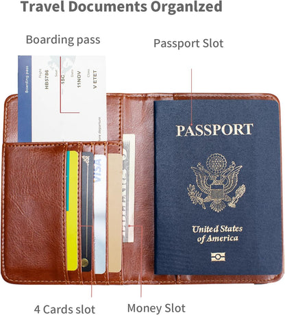 Passport Holder and Card Slot Combo RFID Blocking Leather Travel Passport Wallet for Men and Women US Passport Cover, Blue