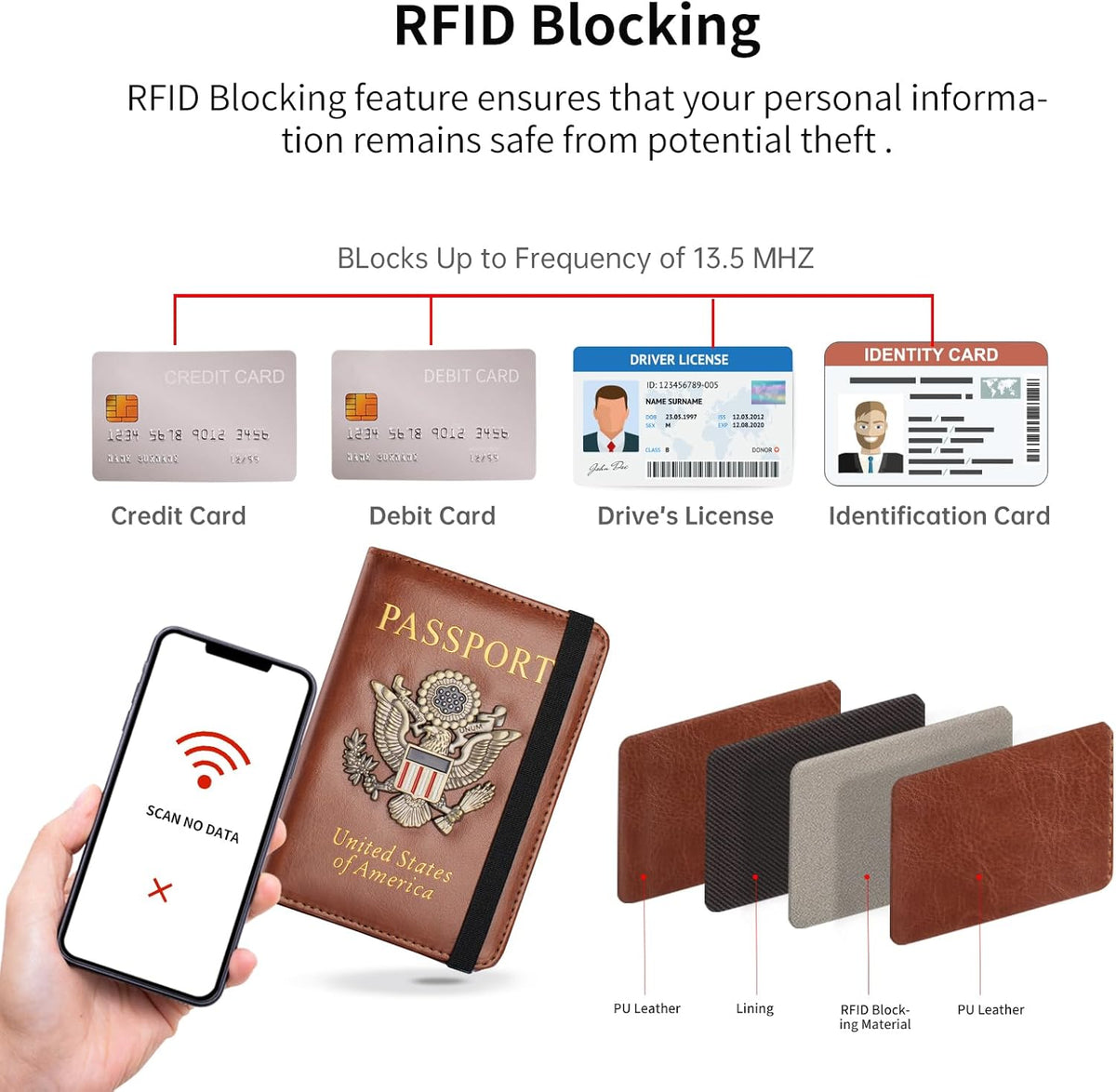 Passport Holder and Card Slot Combo RFID Blocking Leather Travel Passport Wallet for Men and Women US Passport Cover, Blue