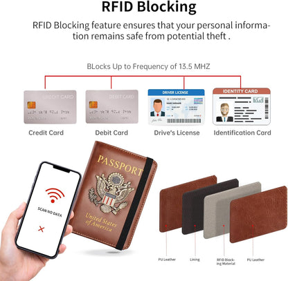 Passport Holder and Card Slot Combo RFID Blocking Leather Travel Passport Wallet for Men and Women US Passport Cover, Blue