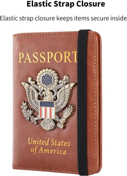 Passport Holder and Card Slot Combo RFID Blocking Leather Travel Passport Wallet for Men and Women US Passport Cover, Blue