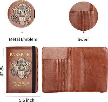 Passport Holder and Card Slot Combo RFID Blocking Leather Travel Passport Wallet for Men and Women US Passport Cover, Blue
