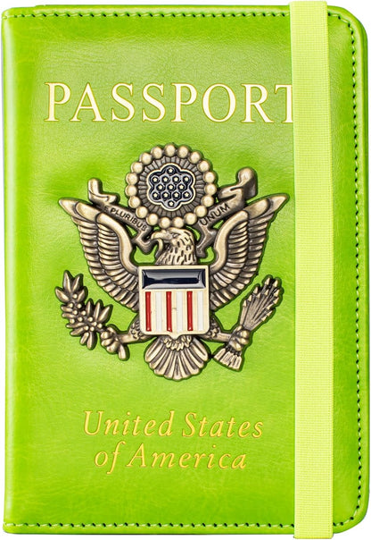 Passport Holder and Card Slot Combo RFID Blocking Leather Travel Passport Wallet for Men and Women US Passport Cover, Blue