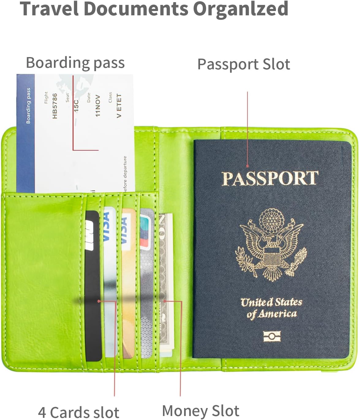 Passport Holder and Card Slot Combo RFID Blocking Leather Travel Passport Wallet for Men and Women US Passport Cover, Blue