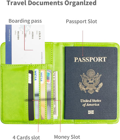 Passport Holder and Card Slot Combo RFID Blocking Leather Travel Passport Wallet for Men and Women US Passport Cover, Blue