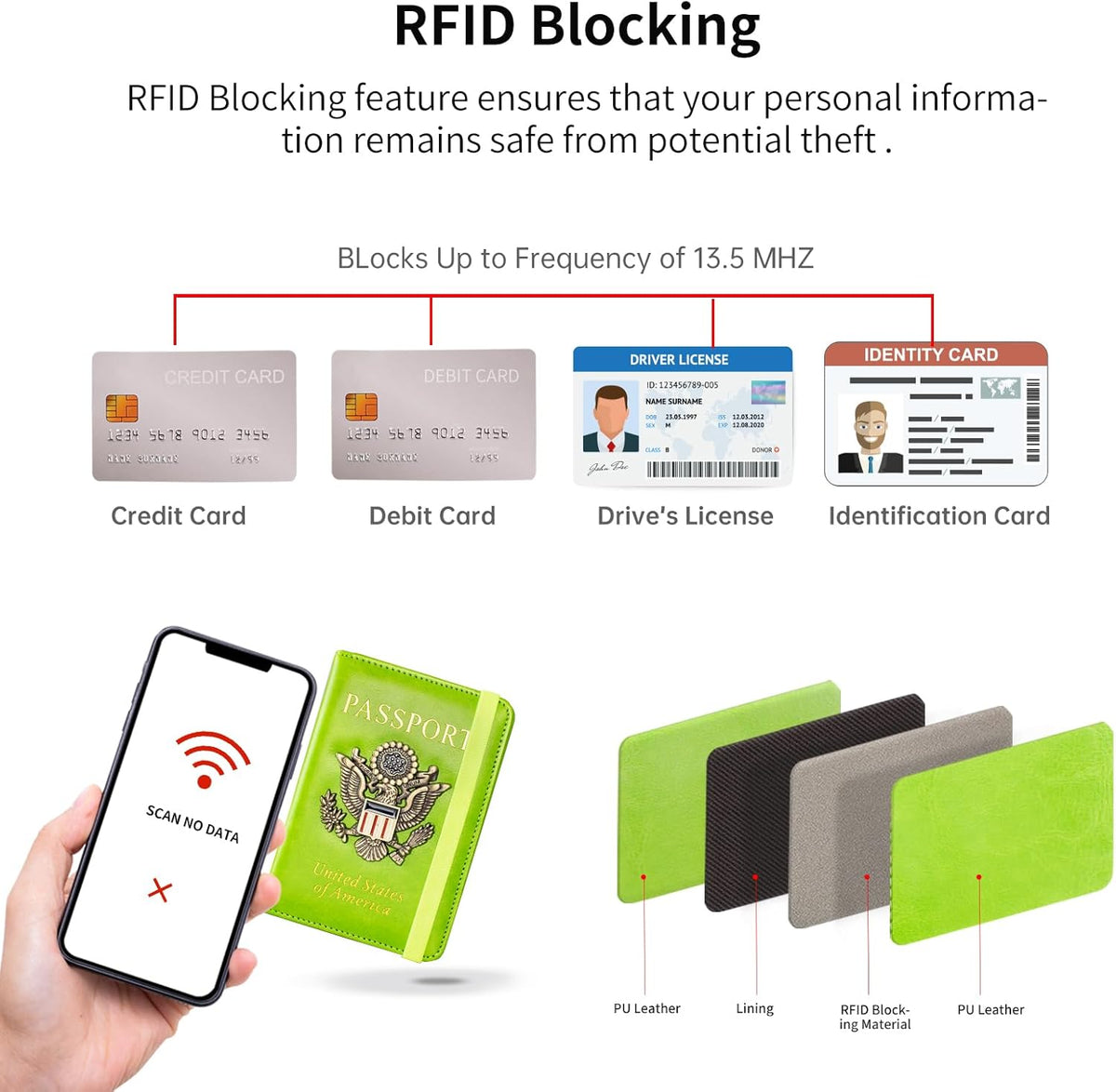 Passport Holder and Card Slot Combo RFID Blocking Leather Travel Passport Wallet for Men and Women US Passport Cover, Blue