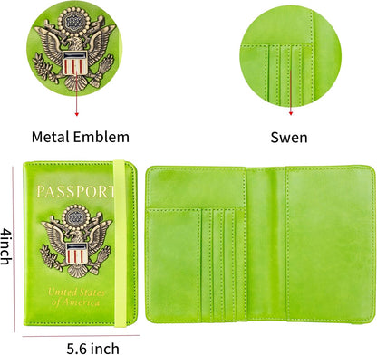 Passport Holder and Card Slot Combo RFID Blocking Leather Travel Passport Wallet for Men and Women US Passport Cover, Blue