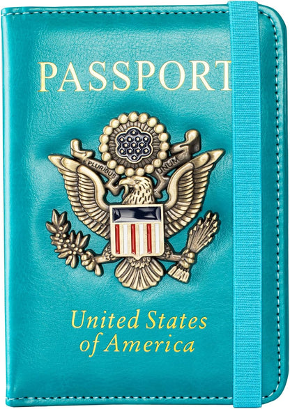 Passport Holder and Card Slot Combo RFID Blocking Leather Travel Passport Wallet for Men and Women US Passport Cover, Blue