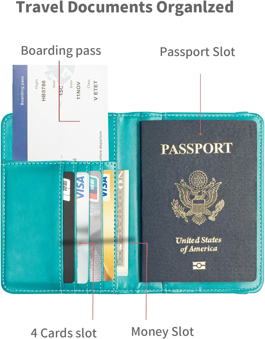 Passport Holder and Card Slot Combo RFID Blocking Leather Travel Passport Wallet for Men and Women US Passport Cover, Blue