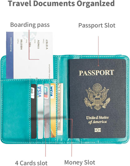Passport Holder and Card Slot Combo RFID Blocking Leather Travel Passport Wallet for Men and Women US Passport Cover, Blue