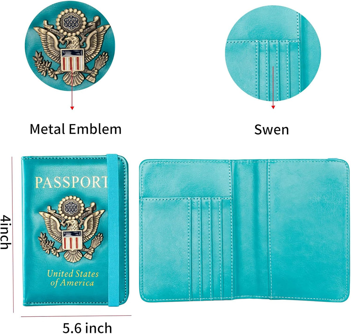Passport Holder and Card Slot Combo RFID Blocking Leather Travel Passport Wallet for Men and Women US Passport Cover, Blue