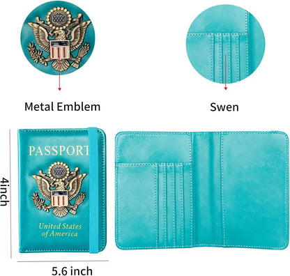Passport Holder and Card Slot Combo RFID Blocking Leather Travel Passport Wallet for Men and Women US Passport Cover, Blue