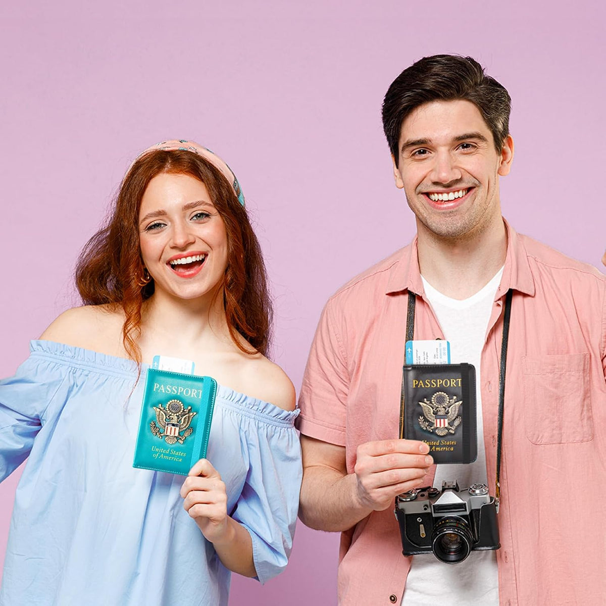 Passport Holder and Card Slot Combo RFID Blocking Leather Travel Passport Wallet for Men and Women US Passport Cover, Blue