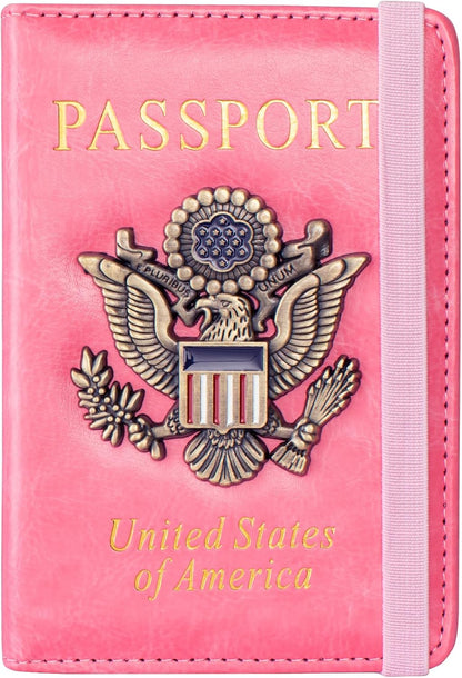 Passport Holder and Card Slot Combo RFID Blocking Leather Travel Passport Wallet for Men and Women US Passport Cover, Blue