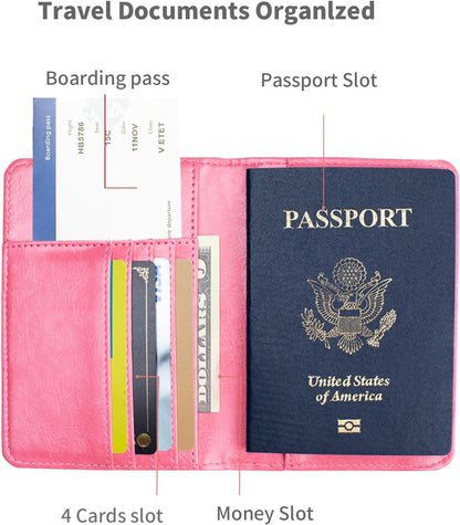 Passport Holder and Card Slot Combo RFID Blocking Leather Travel Passport Wallet for Men and Women US Passport Cover, Blue