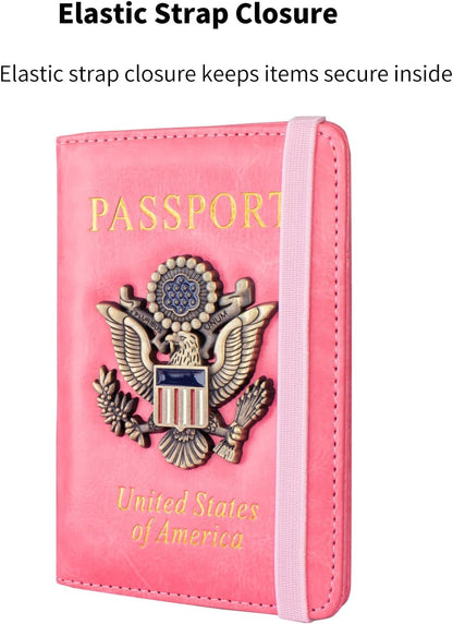 Passport Holder and Card Slot Combo RFID Blocking Leather Travel Passport Wallet for Men and Women US Passport Cover, Blue