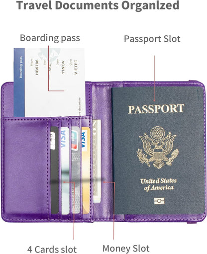 Passport Holder and Card Slot Combo RFID Blocking Leather Travel Passport Wallet for Men and Women US Passport Cover, Blue