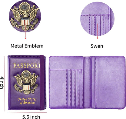 Passport Holder and Card Slot Combo RFID Blocking Leather Travel Passport Wallet for Men and Women US Passport Cover, Blue