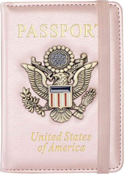 Passport Holder and Card Slot Combo RFID Blocking Leather Travel Passport Wallet for Men and Women US Passport Cover, Blue