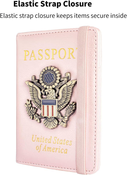 Passport Holder and Card Slot Combo RFID Blocking Leather Travel Passport Wallet for Men and Women US Passport Cover, Blue